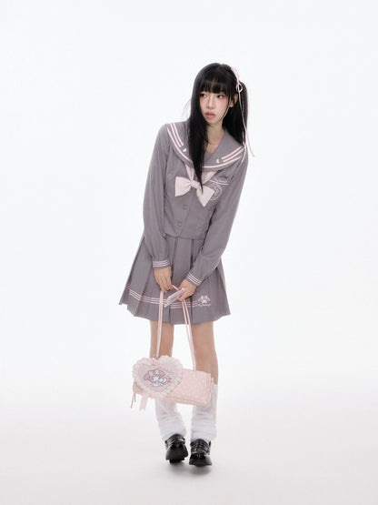 “Melody Blush” Pink-Gray Sailor School Uniform Set
