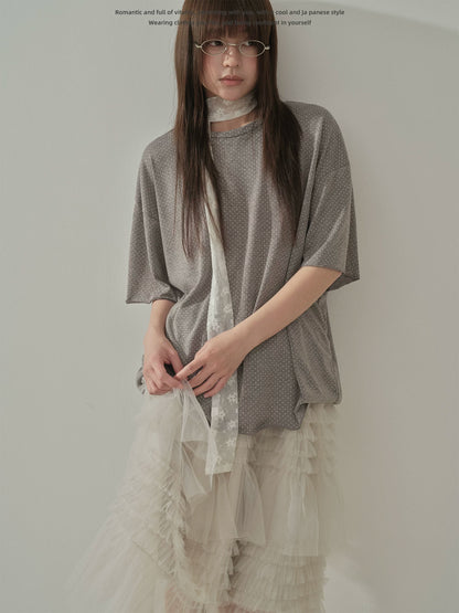 "Quiet Dots" Polka Dot Linen Blend T-Shirt (White / Coffee Gray)
