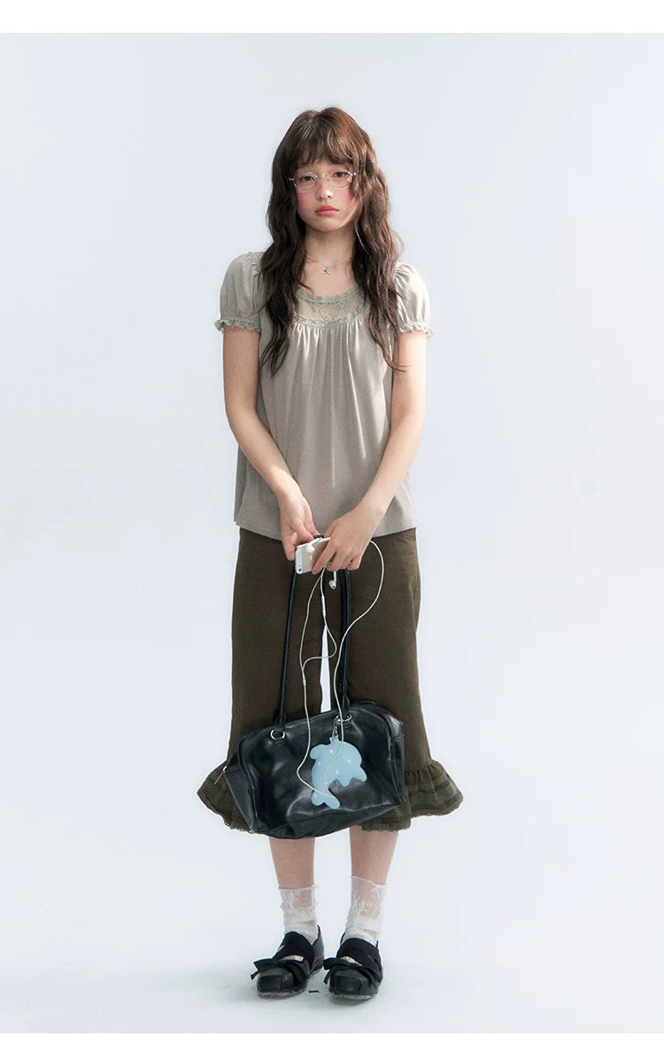 "Forest Cocoa" Dark Coffee Green Flare Capri Pants