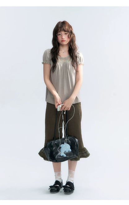 "Forest Cocoa" Dark Coffee Green Flare Capri Pants