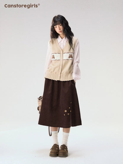 [CAN] "Bear Waltz" Brown Bow Jacquard Knit Vest