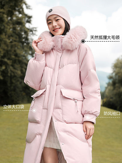 Urban Warm Fox-Fur Collar Mid-Length Down Jacket B40145212