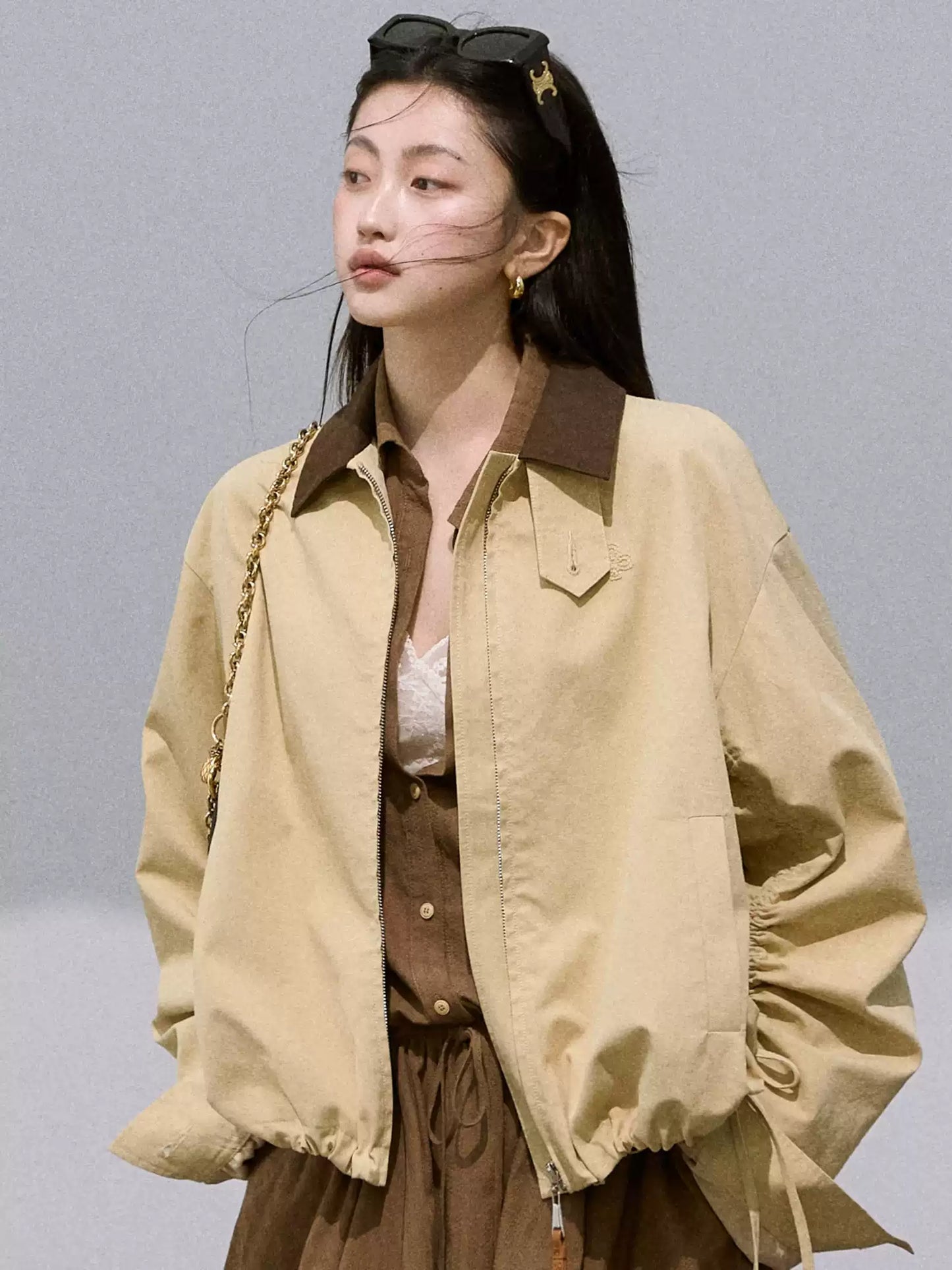 OAKMOO - Vintage Textured Cotton-Linen Jacket with Adjustable Ties – Amber Almond 25Q361