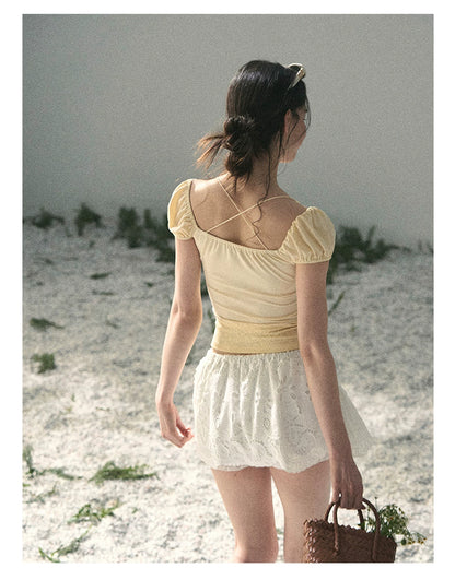 “Lost in Your Embrace” Gardenia White Lace Puff Skort
