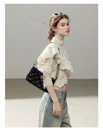 "Translucent Bloom" Dutch Cheese Lace Cropped Top
