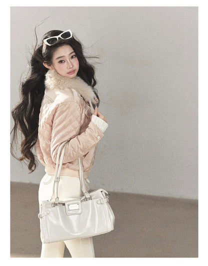 AOMALM - Cinnamon Pink 90% White Duck Down Cropped Puffer Jacket