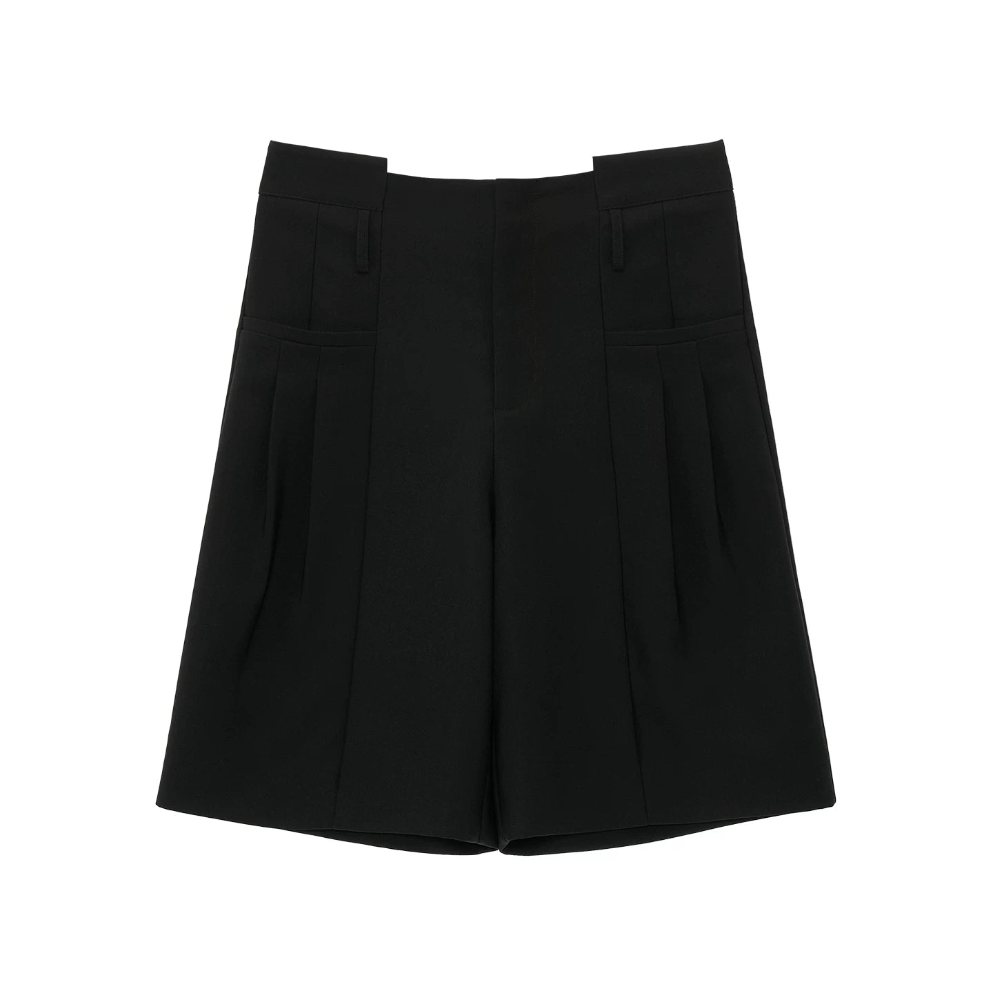 Tailored High-Waist Bermuda Suit Shorts (White / Black)
