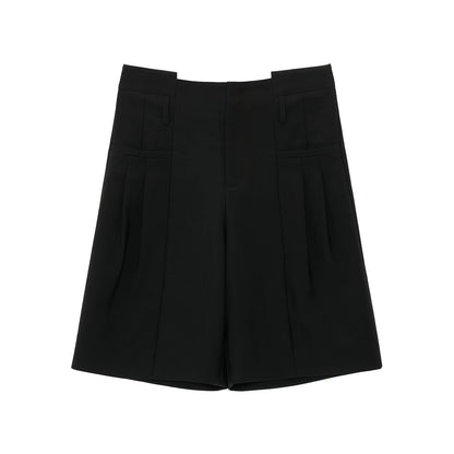 Tailored High-Waist Bermuda Suit Shorts (White / Black)