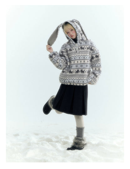 Horridale - Dark Gray Polka Dot Mock Neck Layering Top with Ruffle Hem
