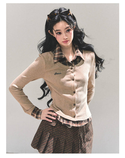 少也眼 “Whispers of Moss” Layered-Effect Polo Knit Top 543647584