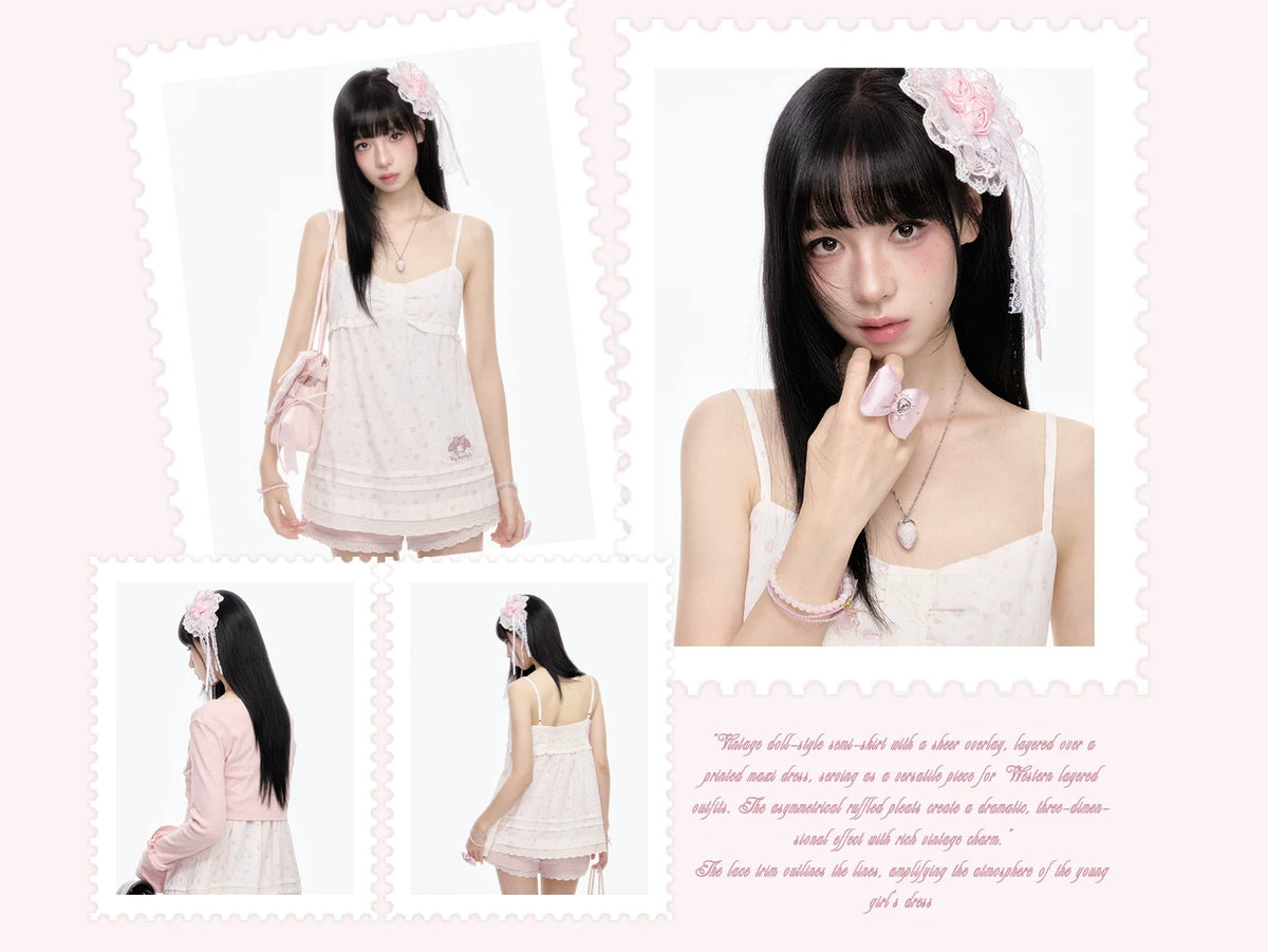 “Melody Blush Garden” Pink Knit Cardigan & Floral Cami Set