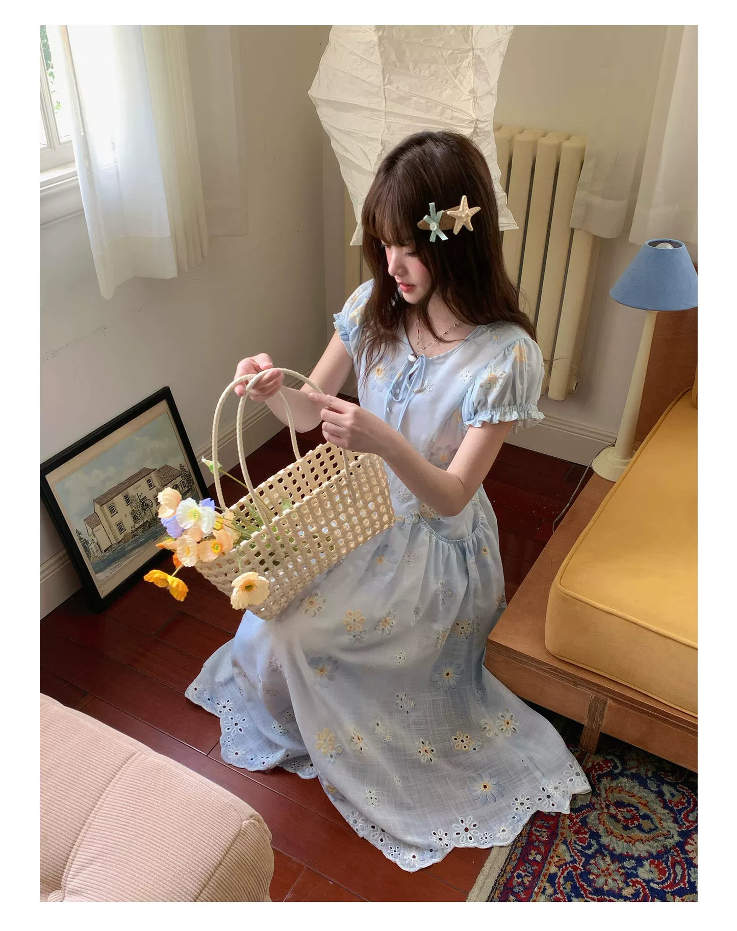 [RF] “Blue Daisy Whisper” Sky Blue Floral Dress