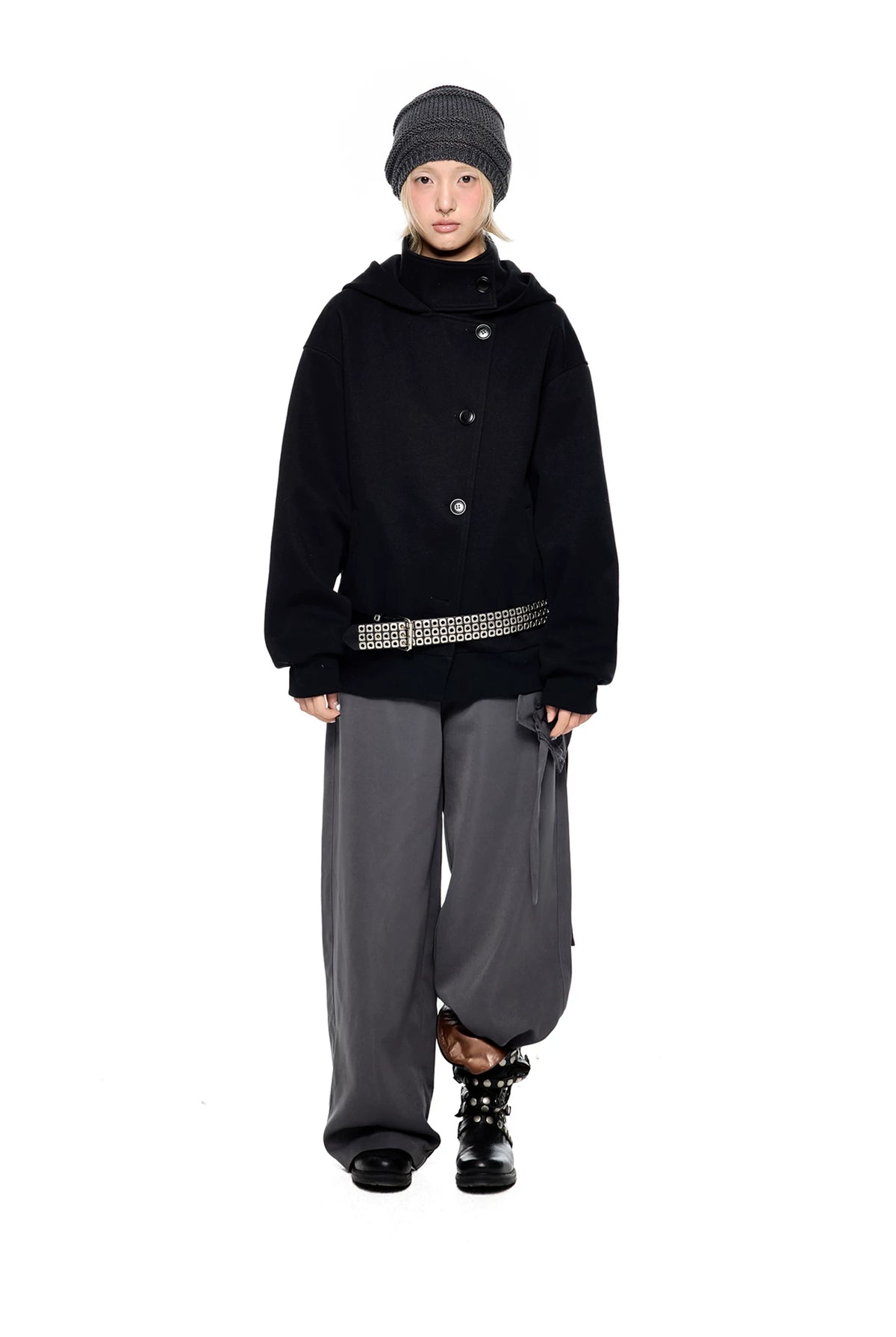 EZEK | Preppy Hooded Wool Blend Jacket with Button Front