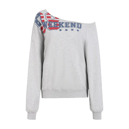 "Heritage Flight" Gray Off-Shoulder Sweatshirt