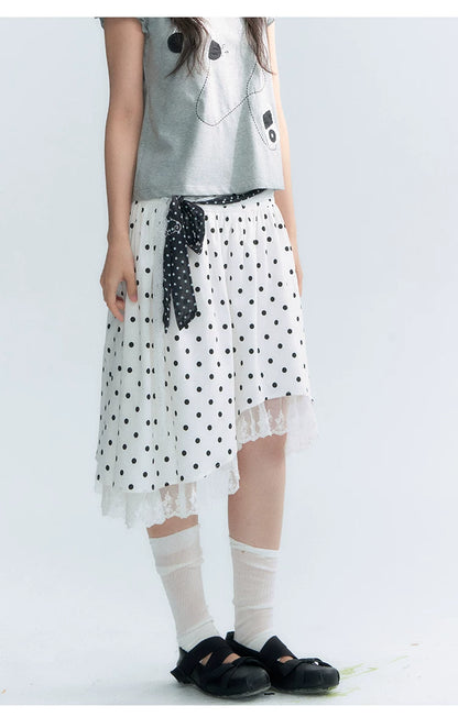 "Polka Poetry" Black & White Polka Dot Asymmetrical Cotton Skirt