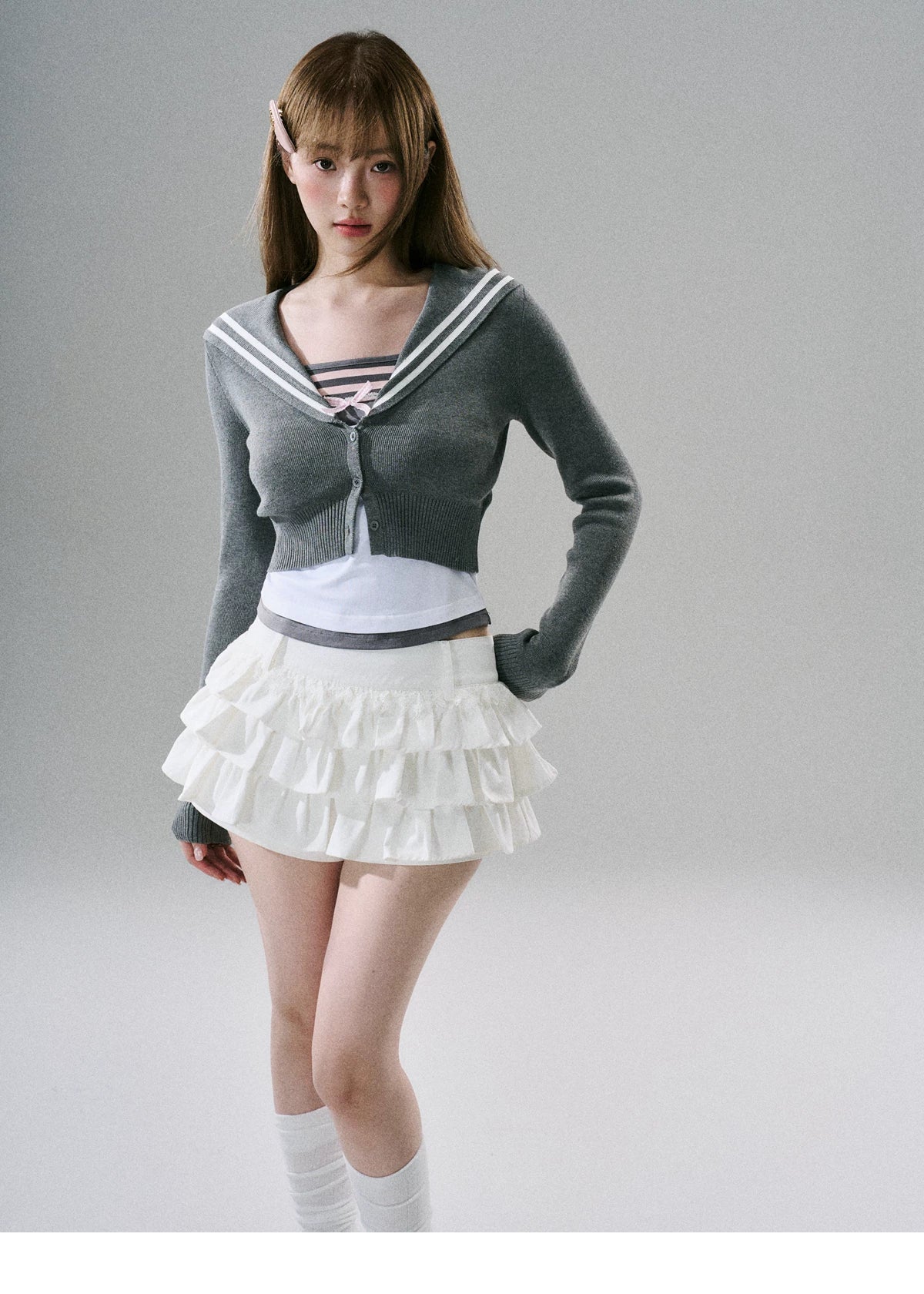 LOST FOREST - White Cotton Ruffle Utility Skirt