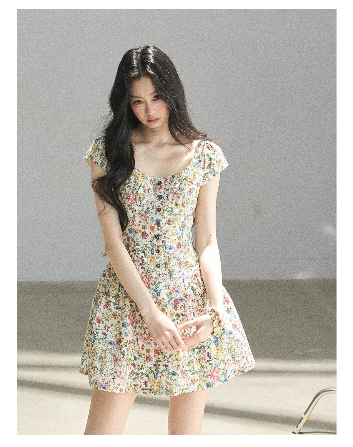 "Bloom in Full Glory" Dutch Cream Floral Puff Mini Dress