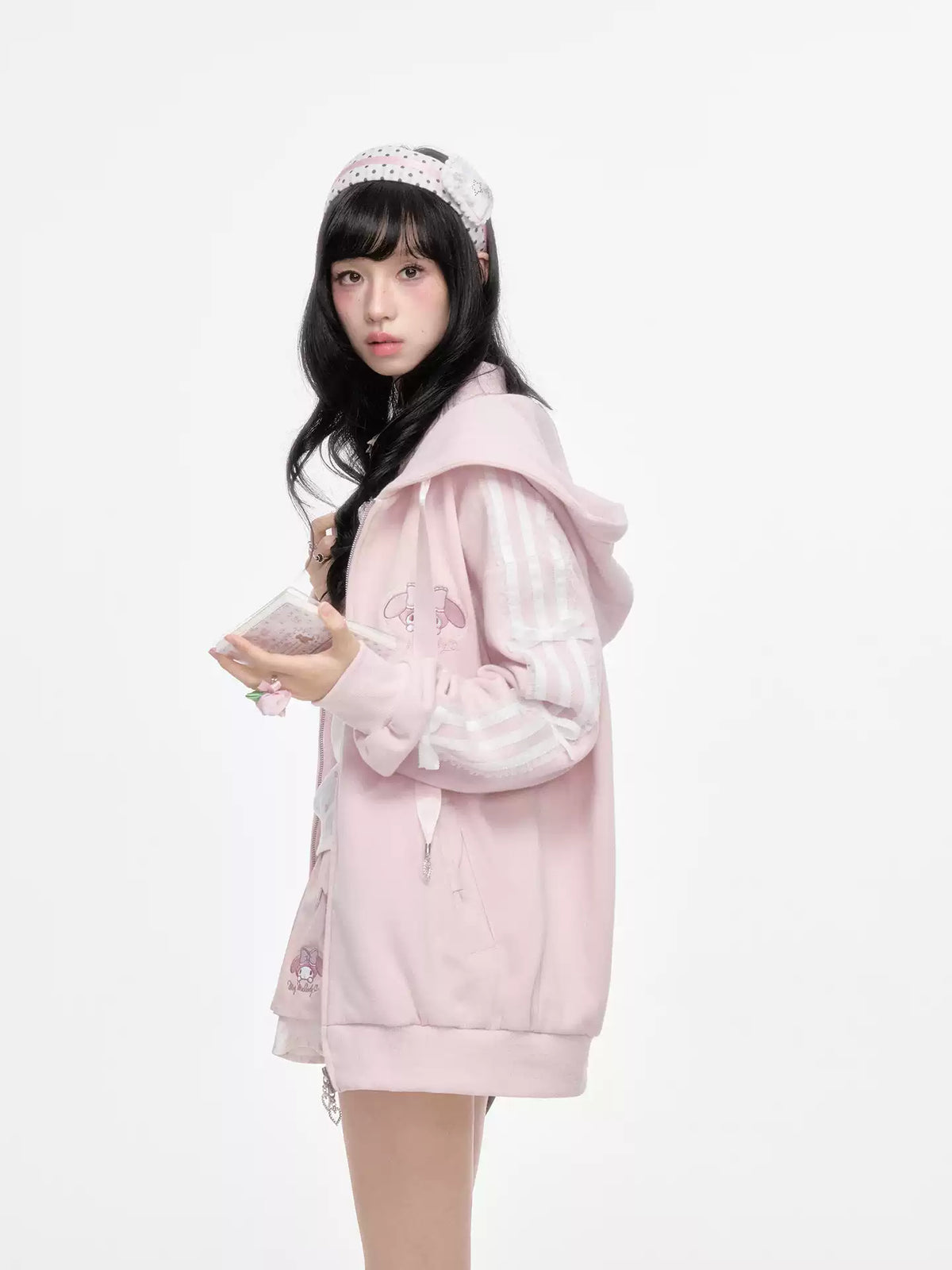 KYOUKO - Pink Embroidered Hooded Zip-Up Jacket