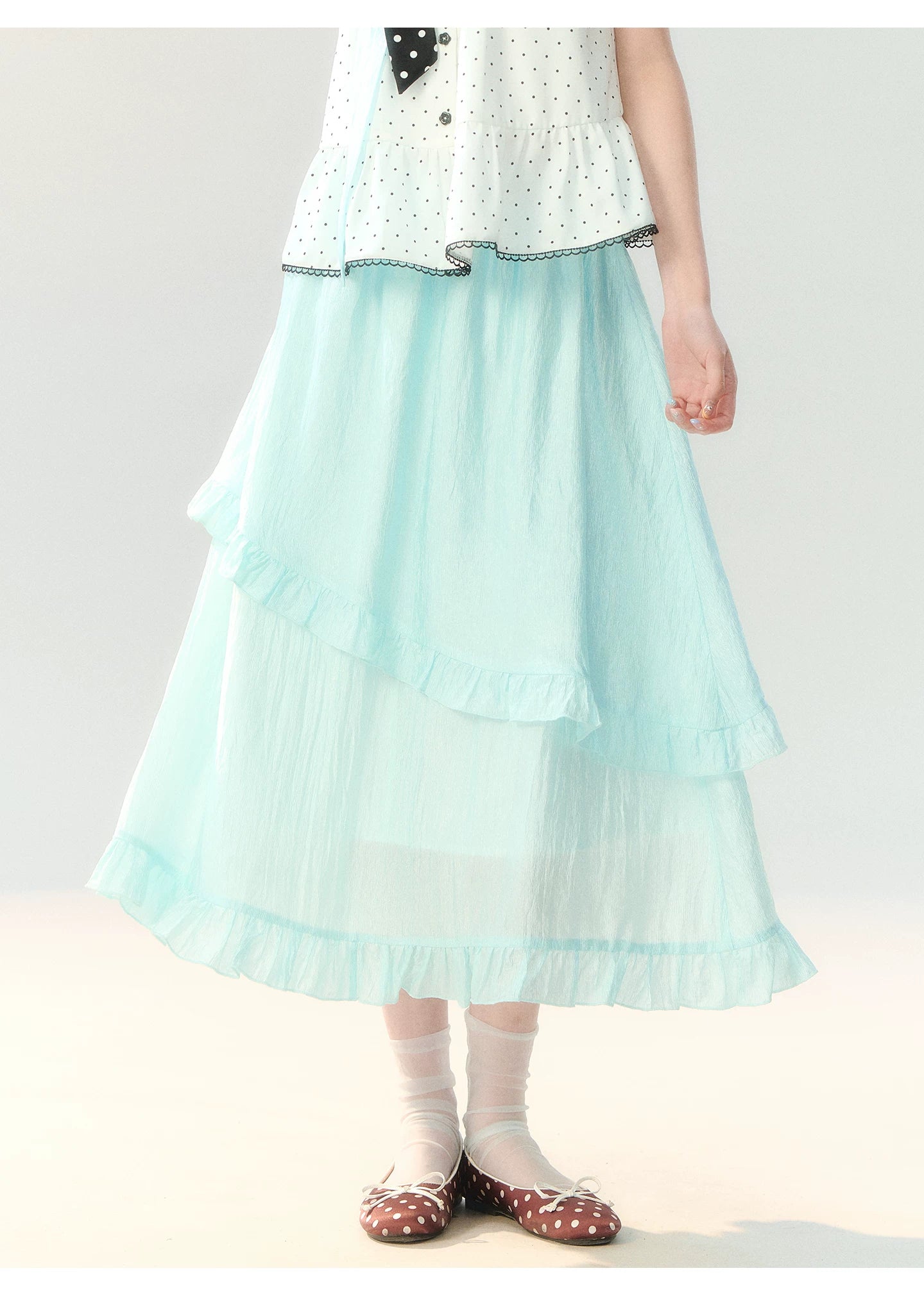 "Polka Dot Water Dream" Mint Green Ruffle Skirt Set PP2026229