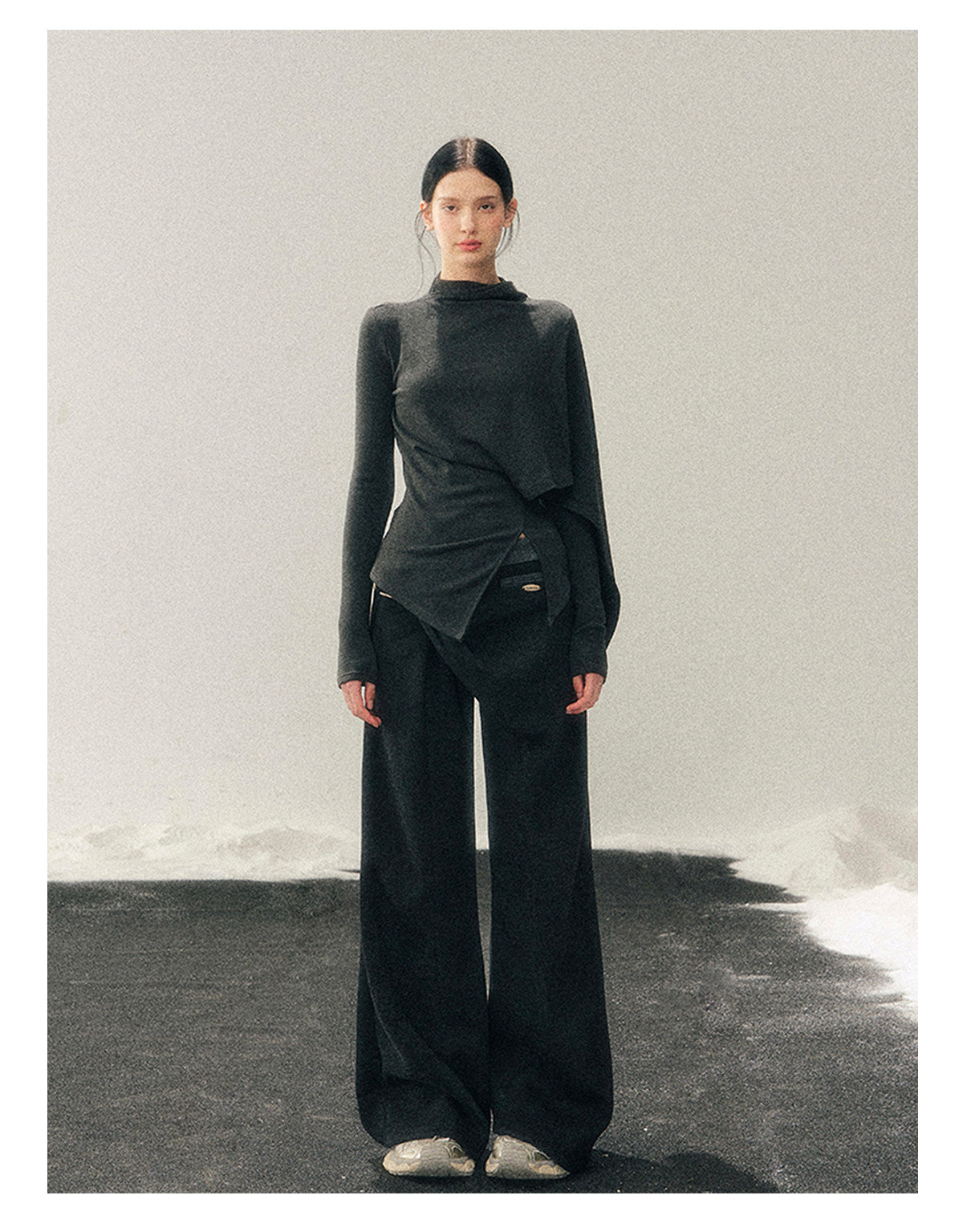 少也眼 "She Outshines the Fireworks" Charcoal Asymmetrical Wrap Top