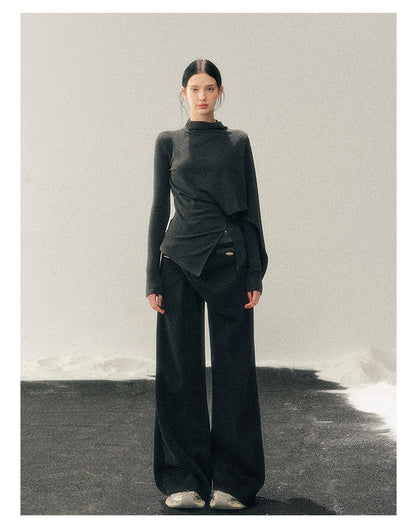 少也眼 "She Outshines the Fireworks" Charcoal Asymmetrical Wrap Top
