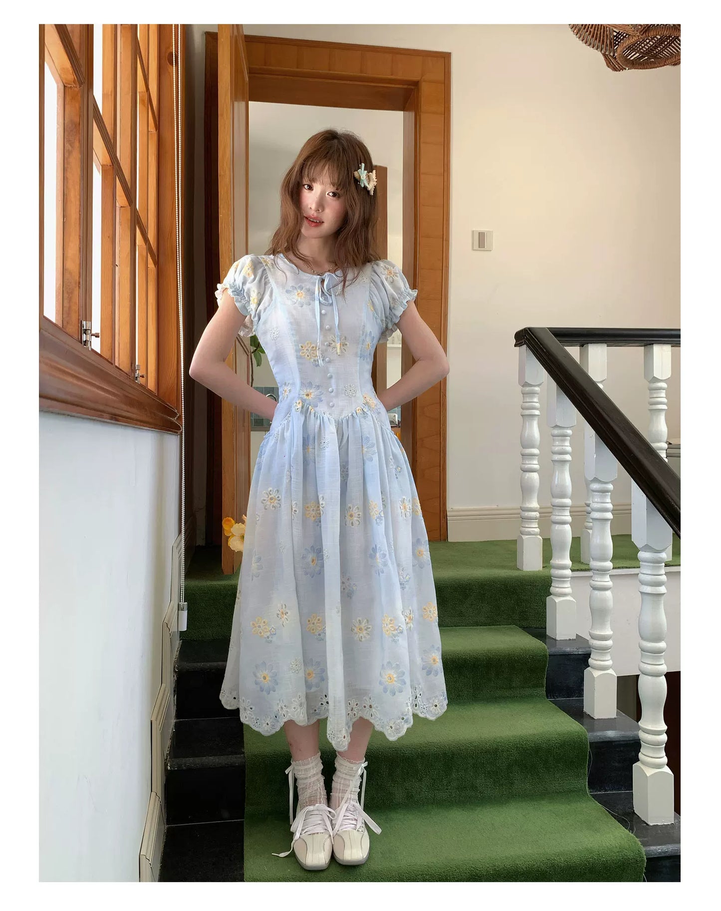 [RF] “Blue Daisy Whisper” Sky Blue Floral Dress