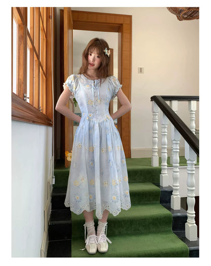 [RF] “Blue Daisy Whisper” Sky Blue Floral Dress