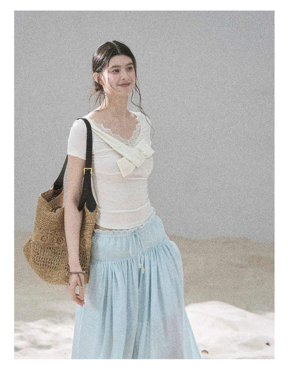 "White Tea Under the Moonlight" White Lace V-Neck Top