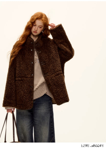 ASGONY - Brown Reversible Suede & Faux Shearling Jacket