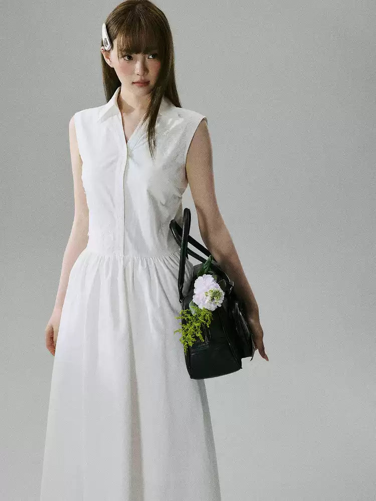 LOST FOREST - White Lyocell-Cotton Tie-Strap Pocket Maxi Dress