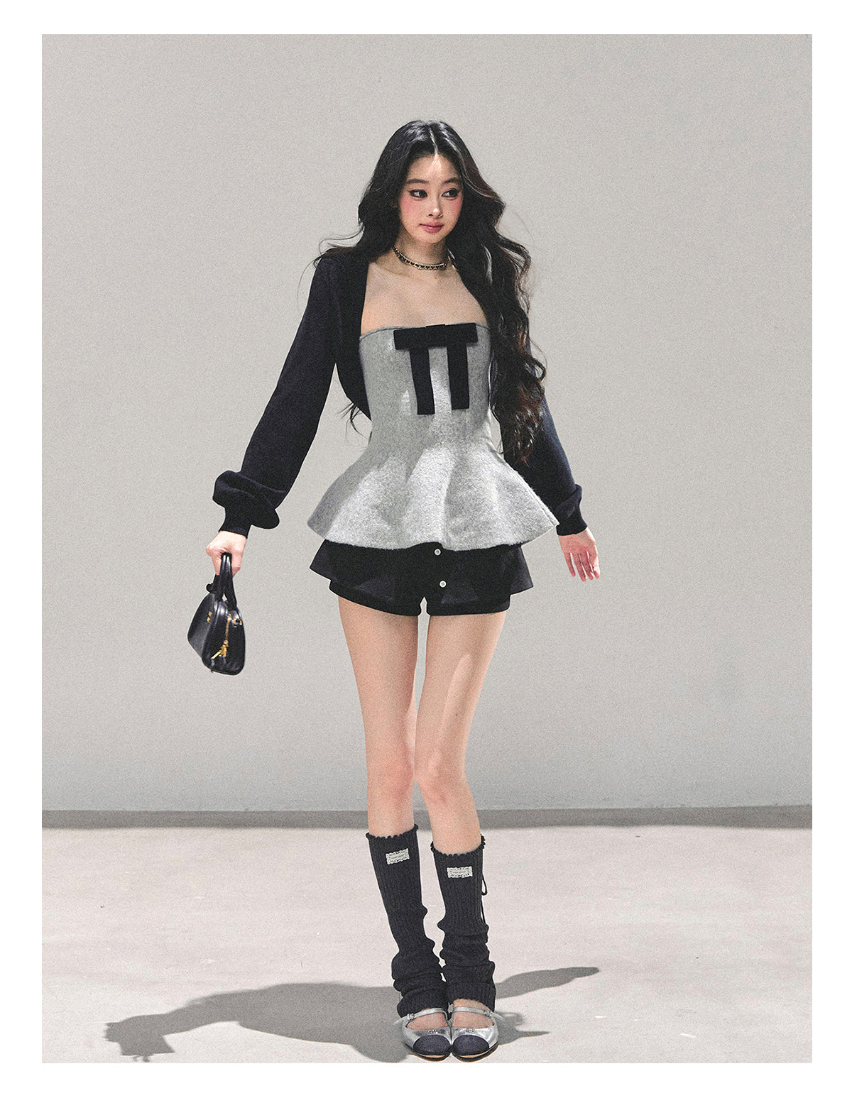 少也眼 "Lingering Warmth" Princess-Style Two-Piece Winter Set - Gray/Black 543545141