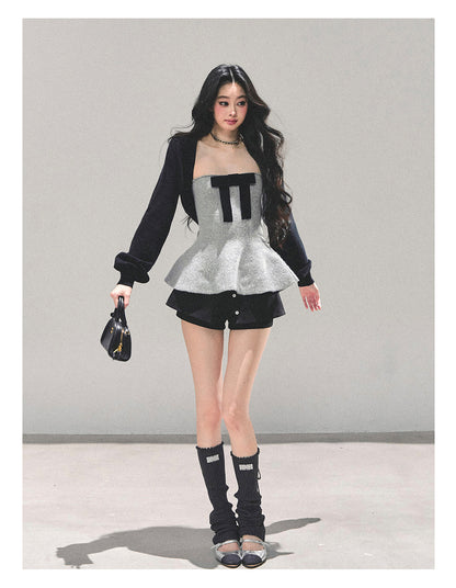 少也眼 "Lingering Warmth" Princess-Style Two-Piece Winter Set - Gray/Black 543545141