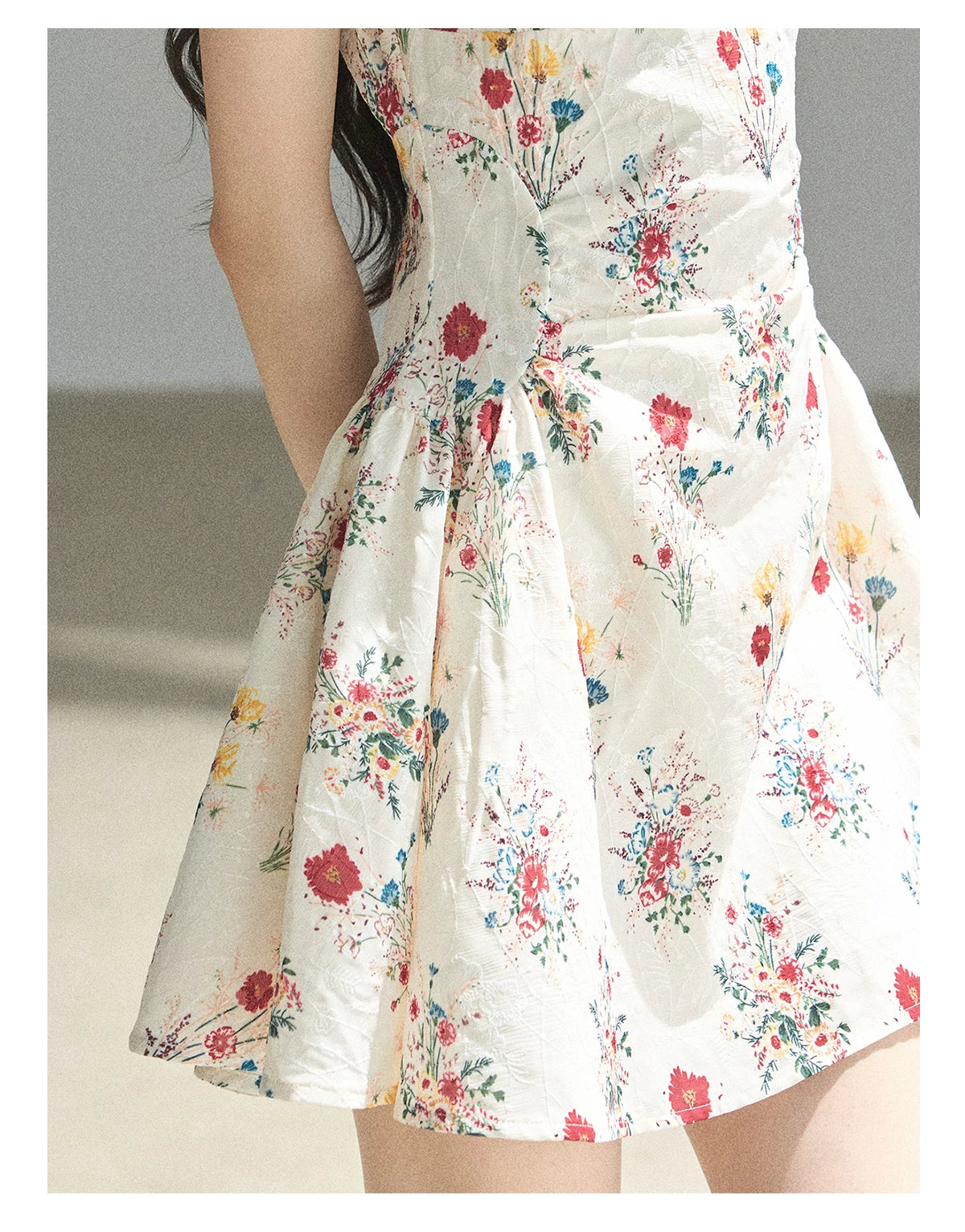 "Bloom Before Dawn" Dutch Cream Embroidered Floral Chiffon Mini Dress