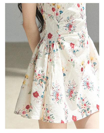 "Bloom Before Dawn" Dutch Cream Embroidered Floral Chiffon Mini Dress