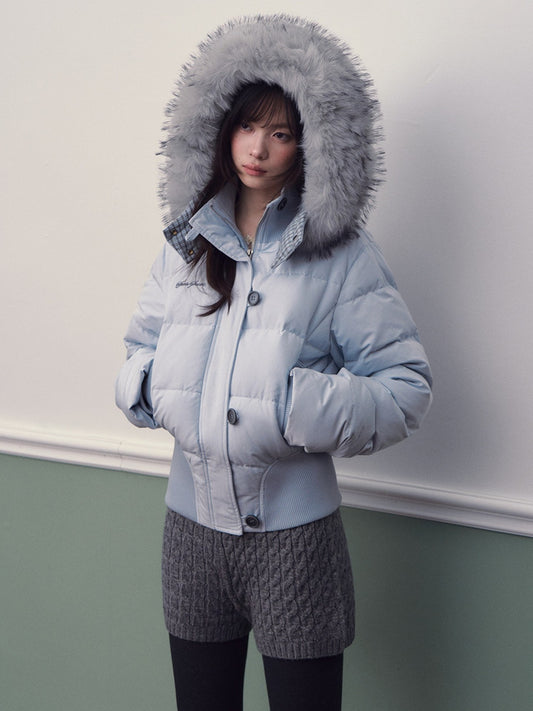 Soote Season - Glacier Blue City Sport Cinched-Waist Short Down Jacket