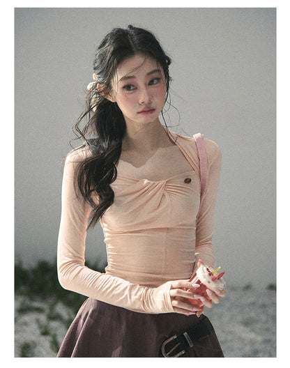 “Soft Evening Breeze” Coral Pink Layered Halter Top