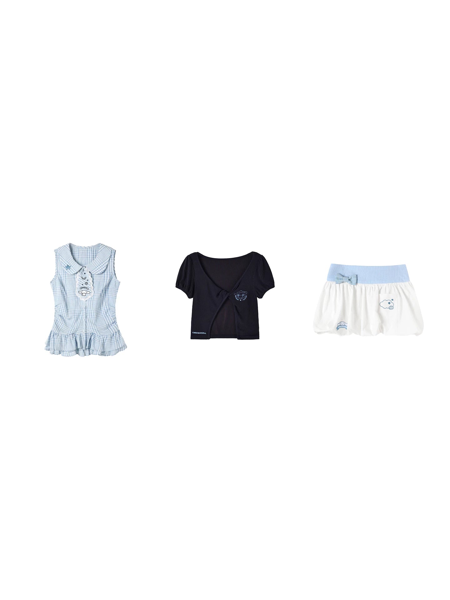 Two Ways to Wear! Cinnamoroll Cropped Cardigan / Round-Neck Blouse / Bubble Skort