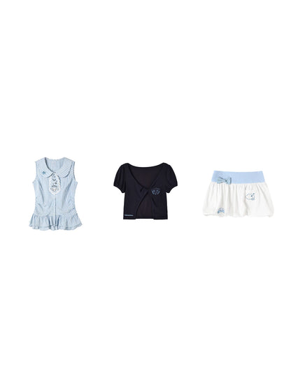 Two Ways to Wear! Cinnamoroll Cropped Cardigan / Round-Neck Blouse / Bubble Skort