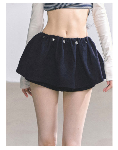 少也眼 "Wild Model-Leg Aura" Woolen Flared Mini Skirt - Navy 1483645