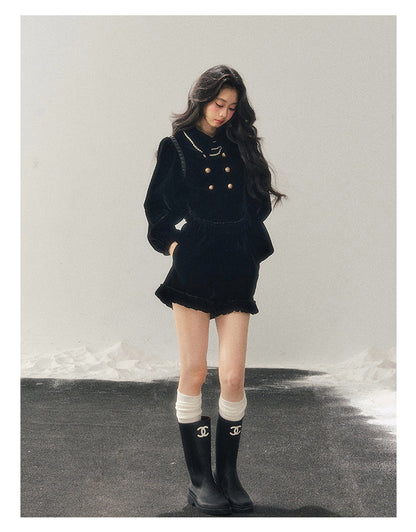 少也眼 “The Seventh Nocturne” Black Velvet French-Style Jacket & Shorts Set