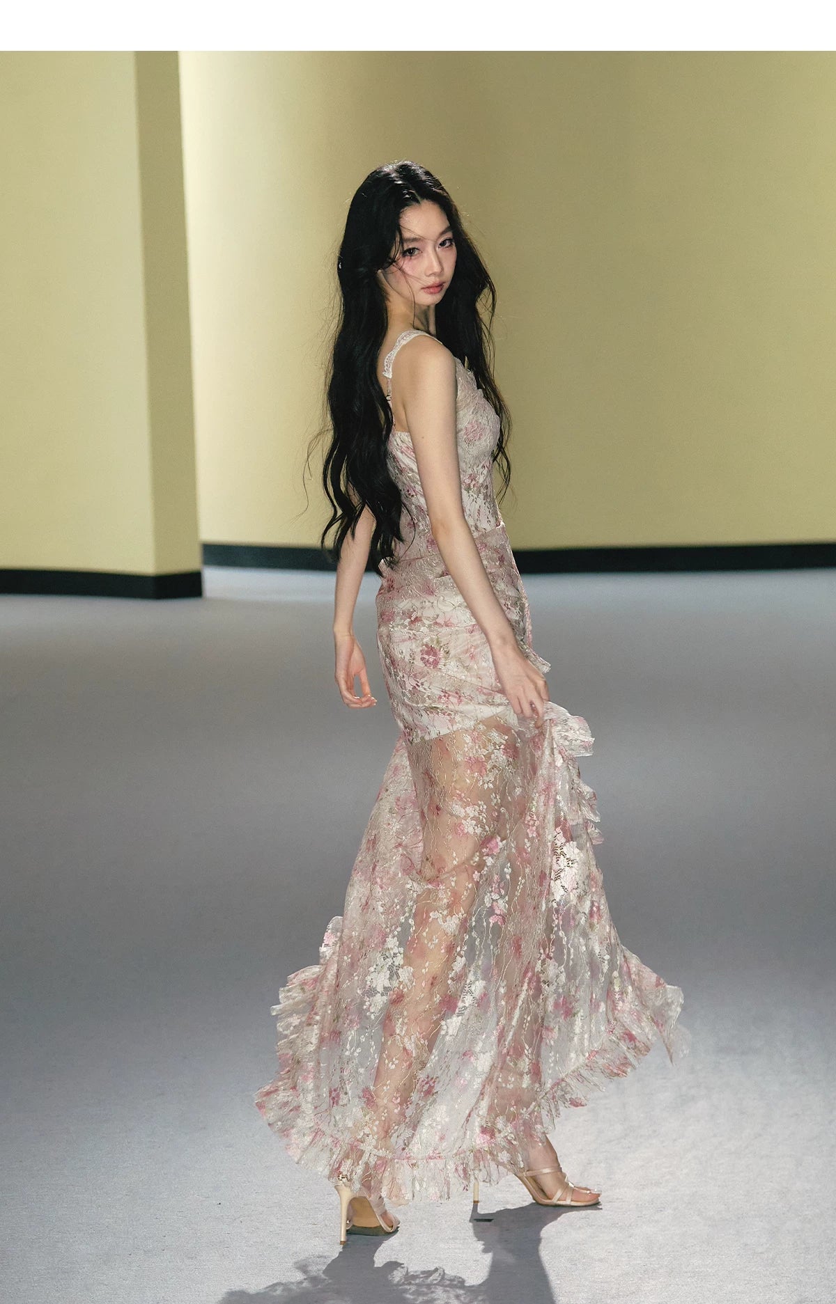 "Blush Mirage" Floral Lace Slip Maxi Dress