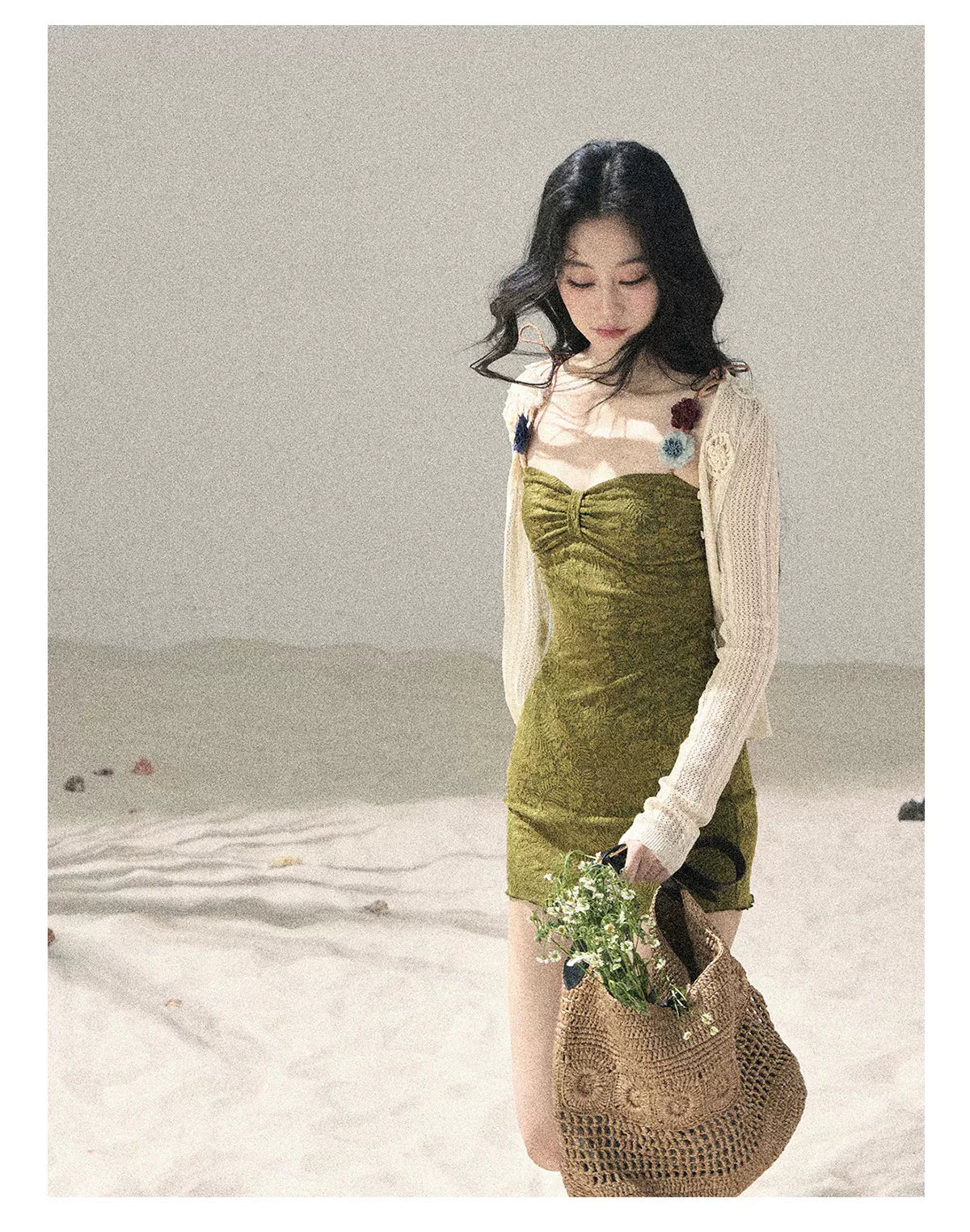 "Entwined Vines" Olive Mist Bodycon Dress & Cardigan Set 543648532