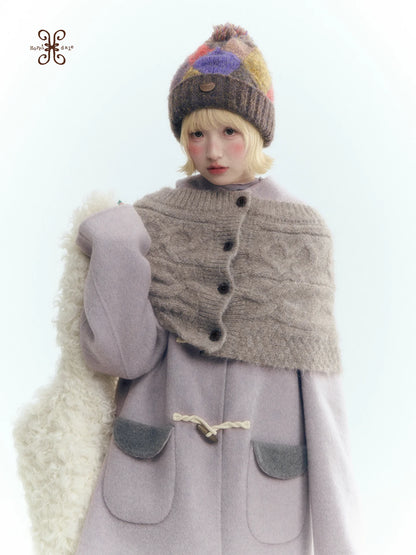 Horridale - Mist Gray Cable Knit Flower Button Shawl