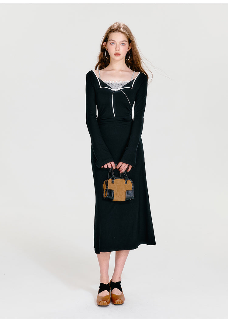 Contrast Color Stitching Dress (fake two pieces)