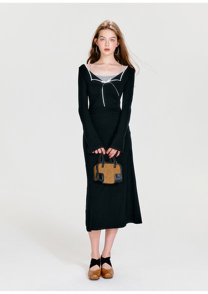 Contrast Color Stitching Dress (fake two pieces)