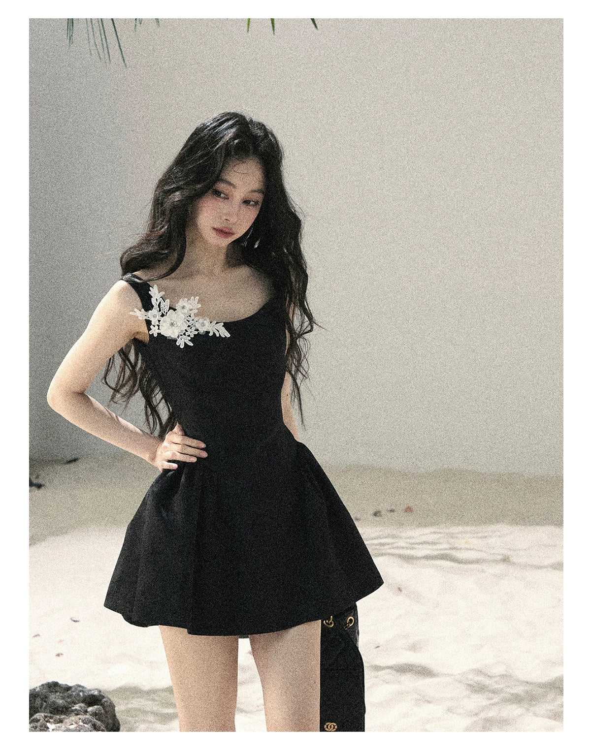 "Wisteria Climbing the Vines" Black Iris Floral Lace Puff Mini Dress 7645