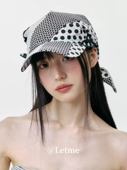 Polka Dot Color-Block Headscarf Cap – Korean Style Baseball Hat