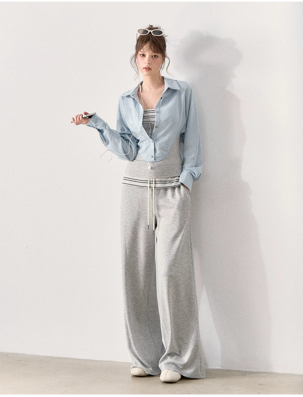[TMMG] "Effortless Relaxed Style" — Faux-Layered Shirt & Knit Cuffed Pants Set