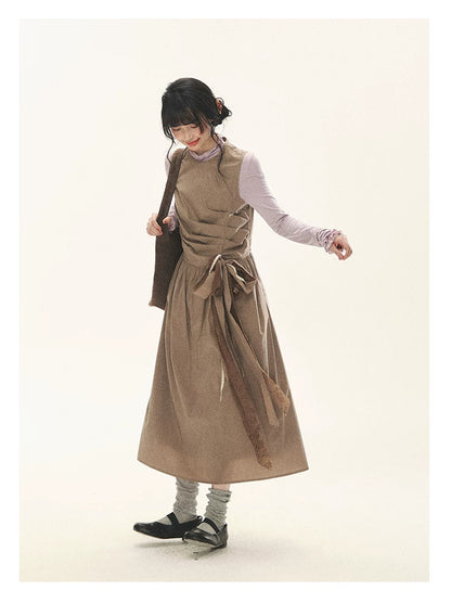 "Cream Cocoa" Cream Cocoa Ruched Bow Pinafore Maxi Dress