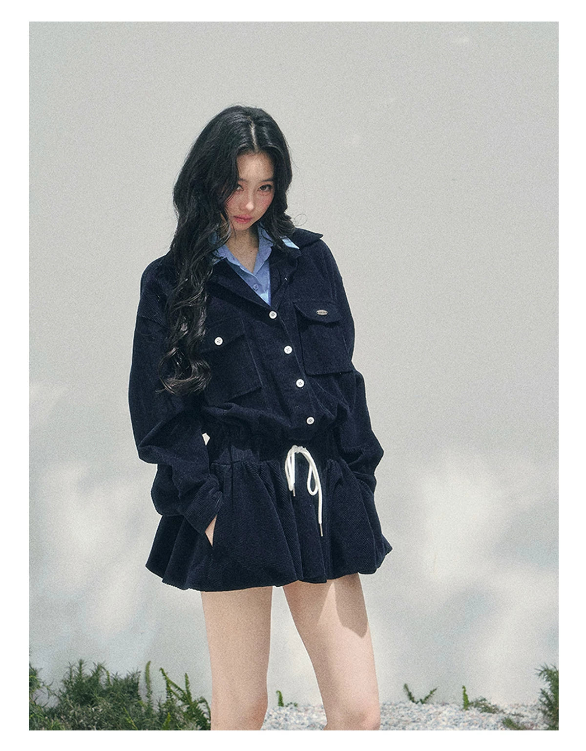 “Brewer Academy” Corduroy Bubble Hem Mini Dress